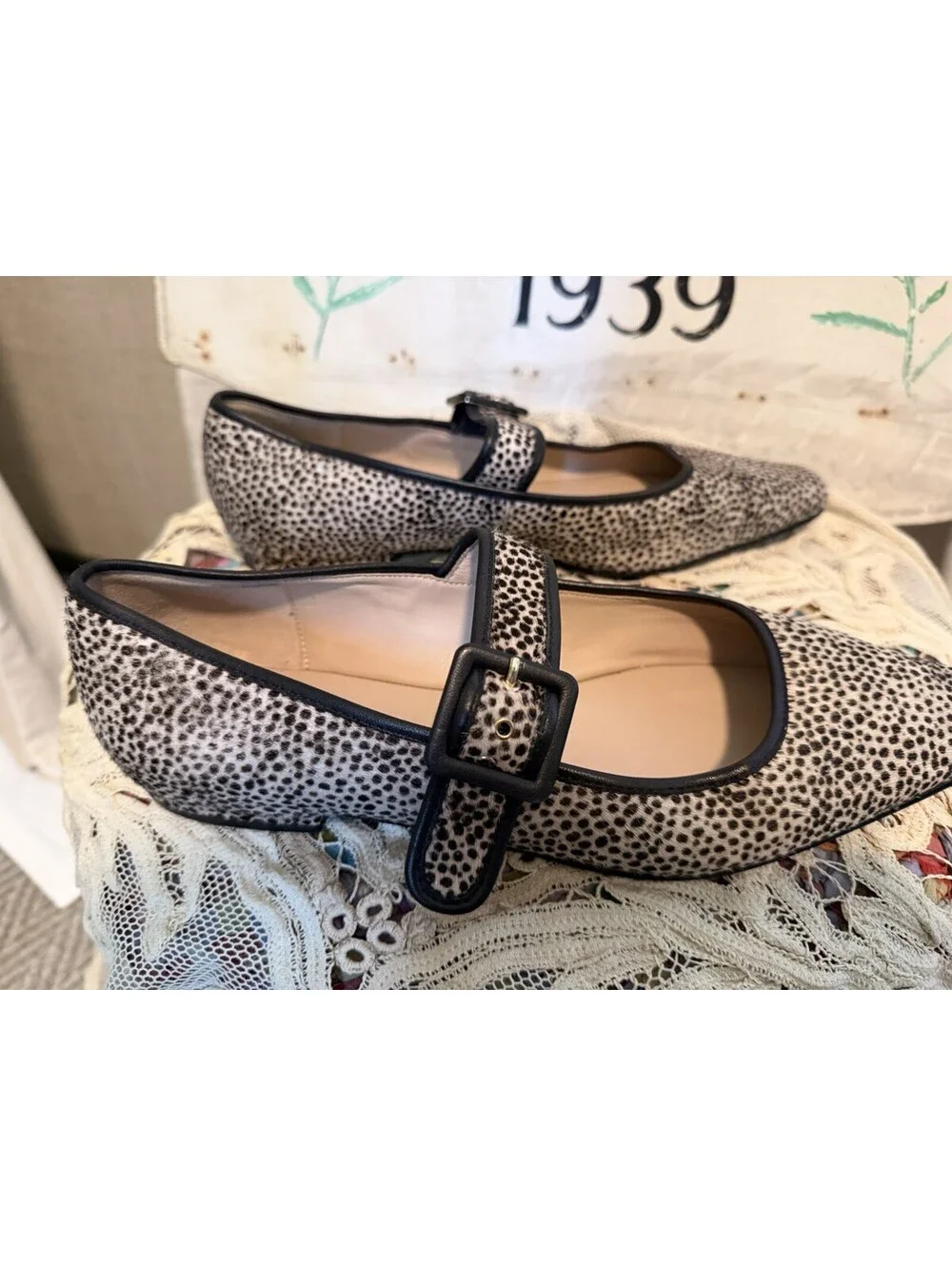 Boden Vic Chisel Toe Mary Jane Dalmation Print Black Ivory Mary Jane Sz 42/10